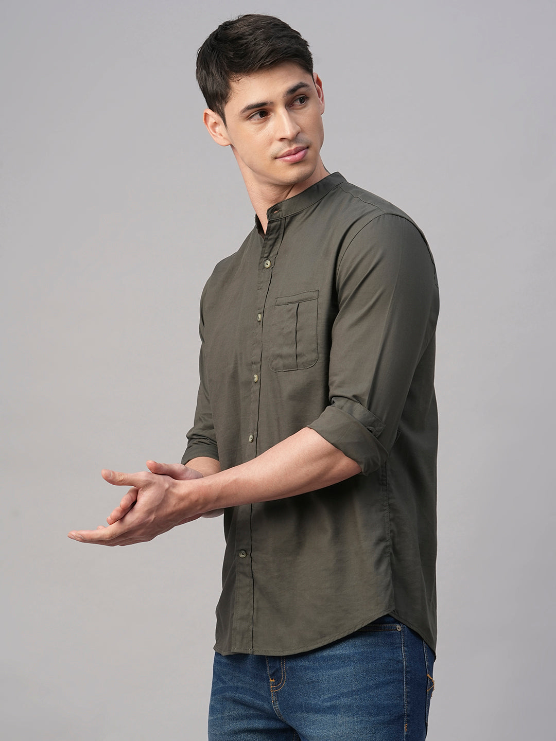 Men's Olive Cotton Modal Regular Fit Shirt
