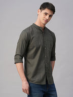 Men's Olive Cotton Modal Regular Fit Shirt