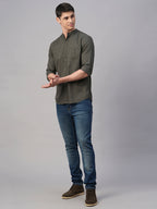 Men's Olive Cotton Modal Regular Fit Shirt