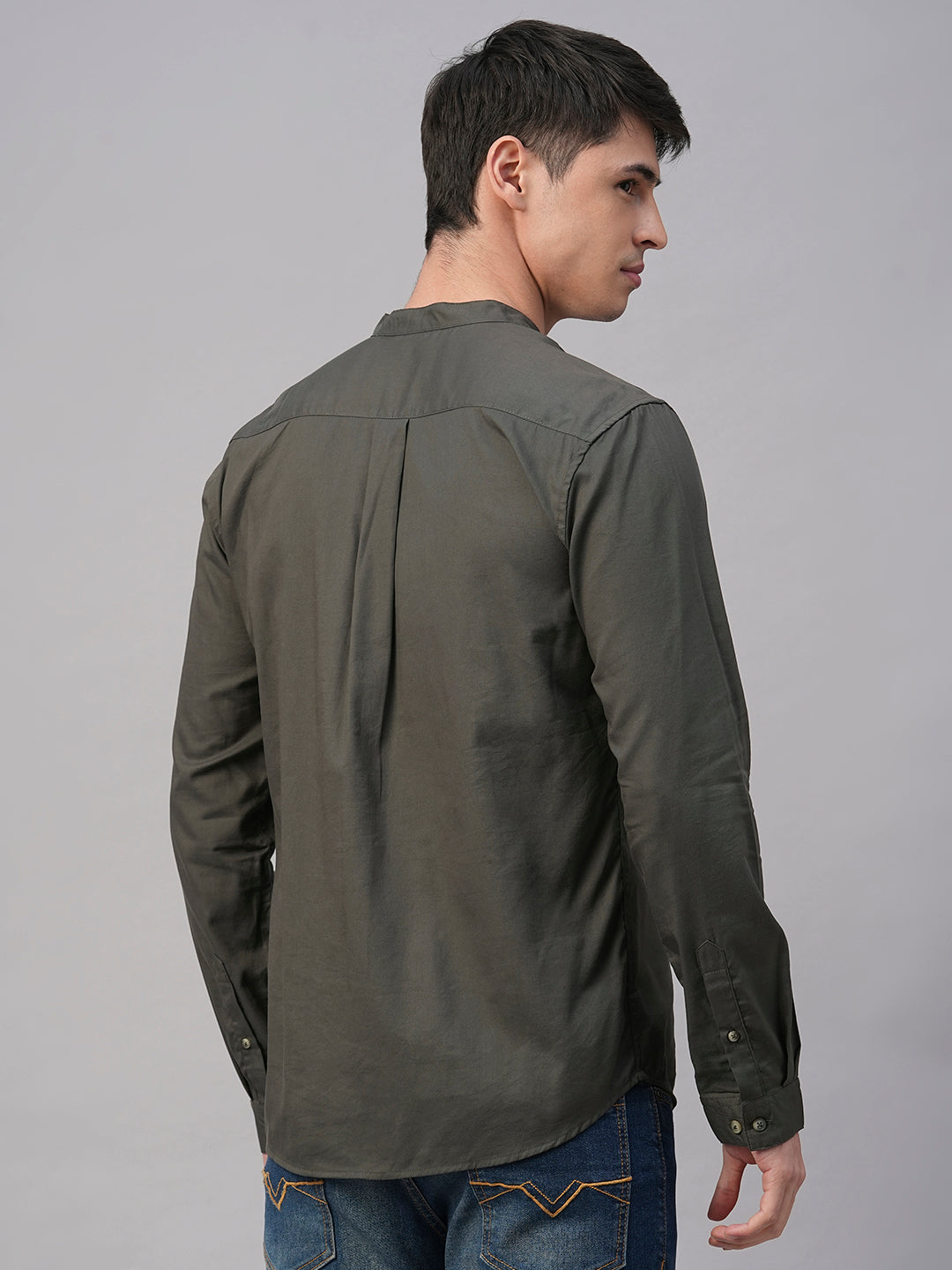Men's Olive Cotton Modal Regular Fit Shirt
