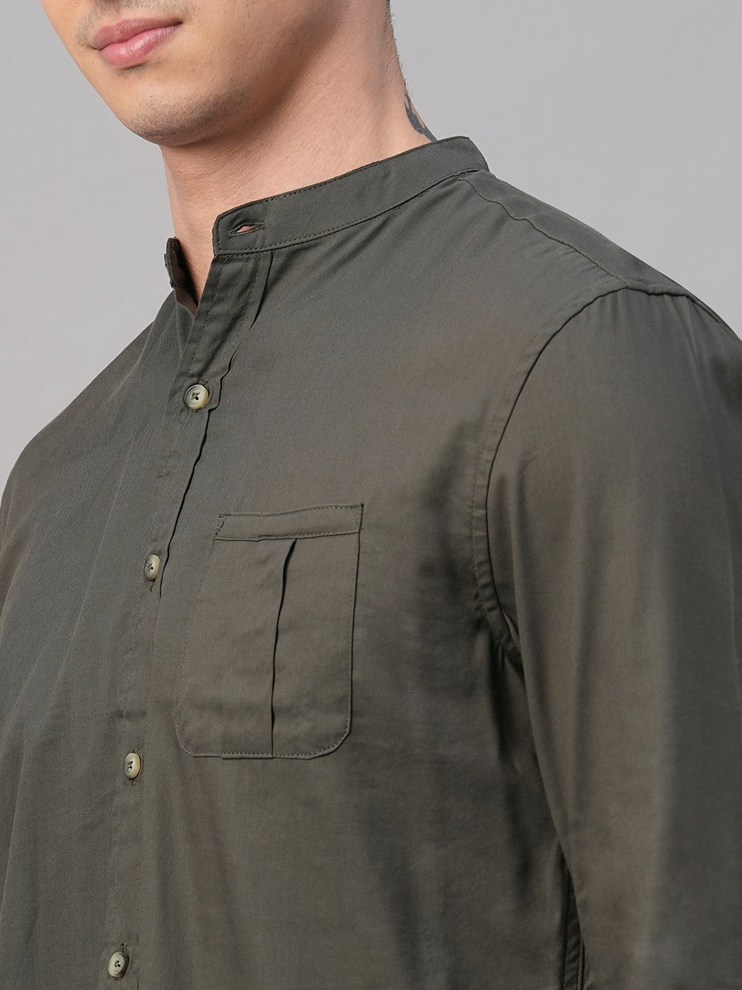 Men's Olive Cotton Modal Regular Fit Shirt