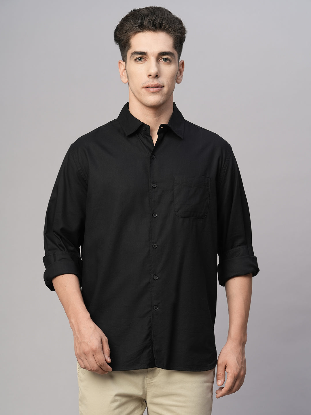 Men's Black Cotton Modal Loose Fit Shirt