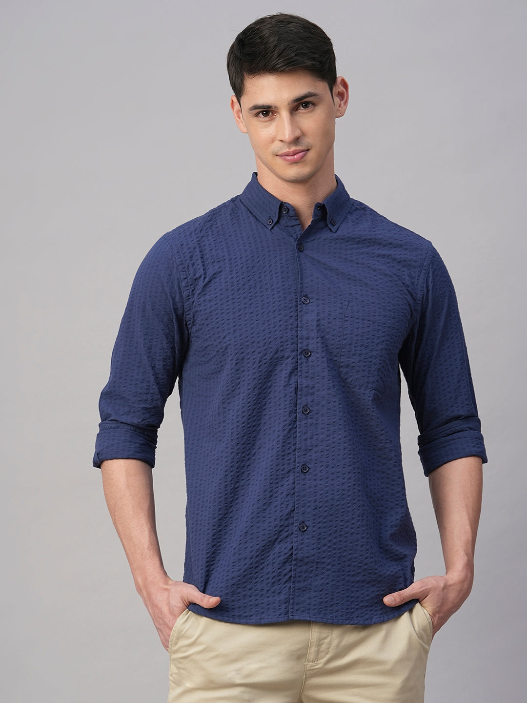 Men's Navy Cotton Regular Fit Shirt