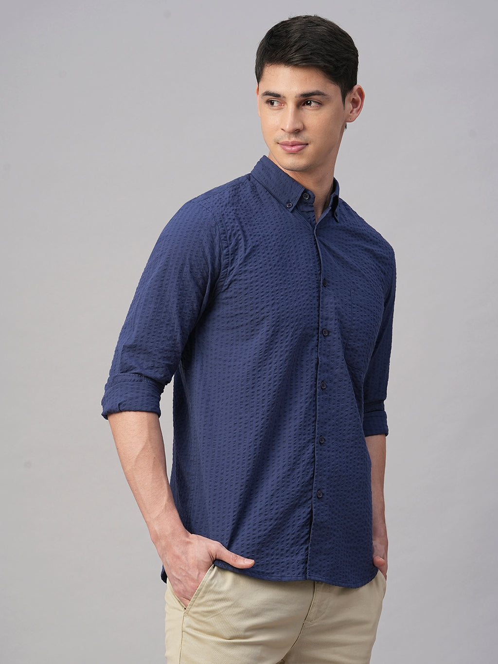 Men's Navy 100% Cotton Regular Fit Shirt