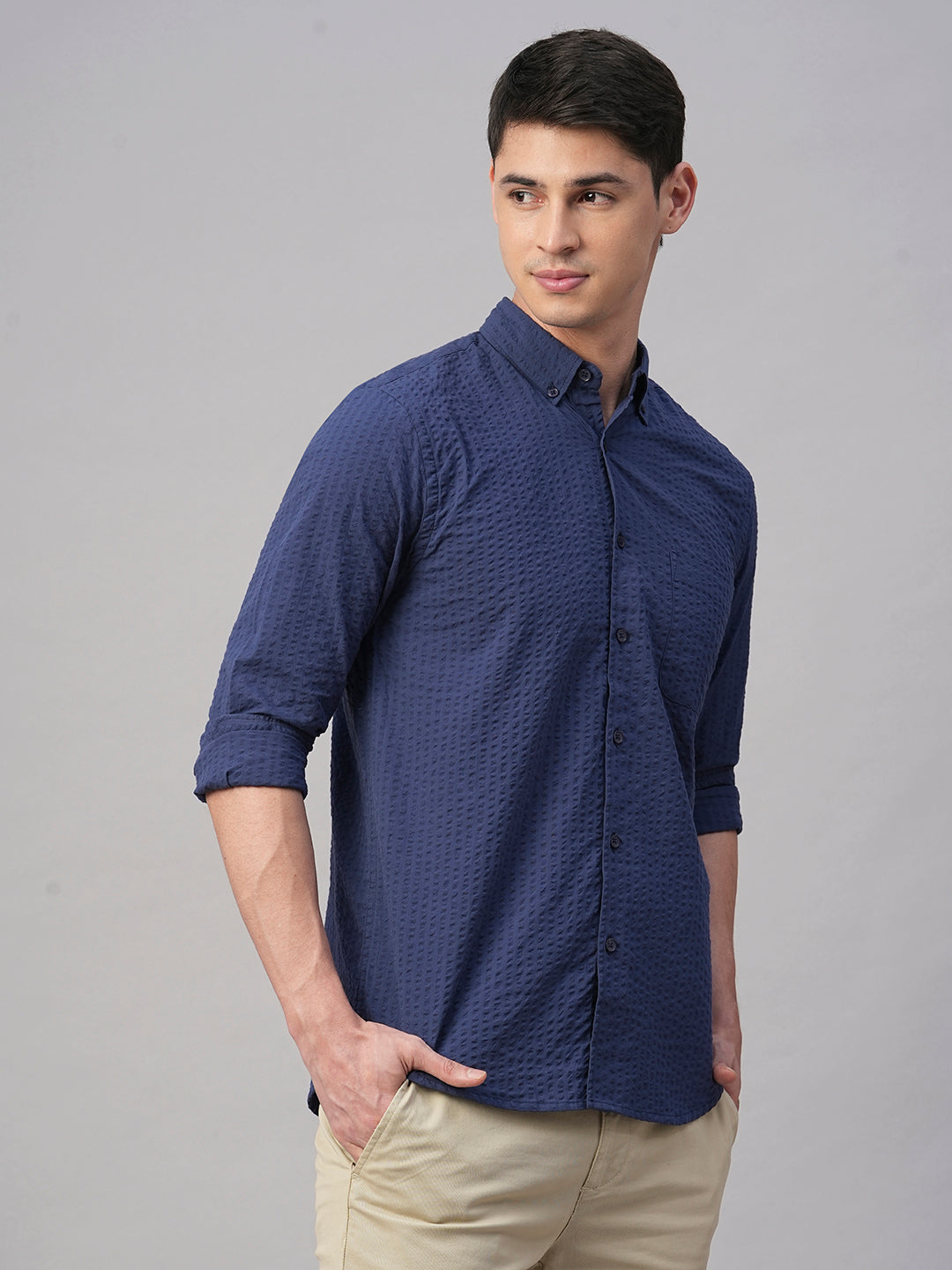 Men's Navy 100% Cotton Regular Fit Shirt