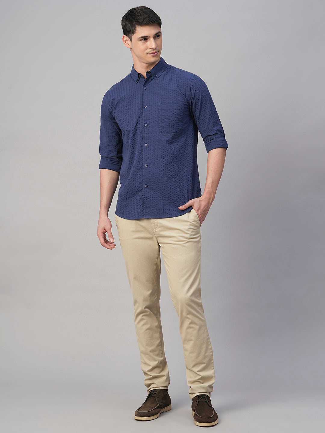 Men's Navy 100% Cotton Regular Fit Shirt