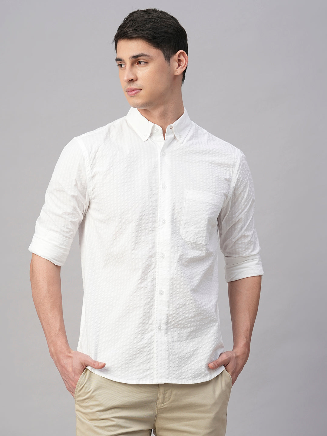 Men's White Cotton Regular Fit Shirt