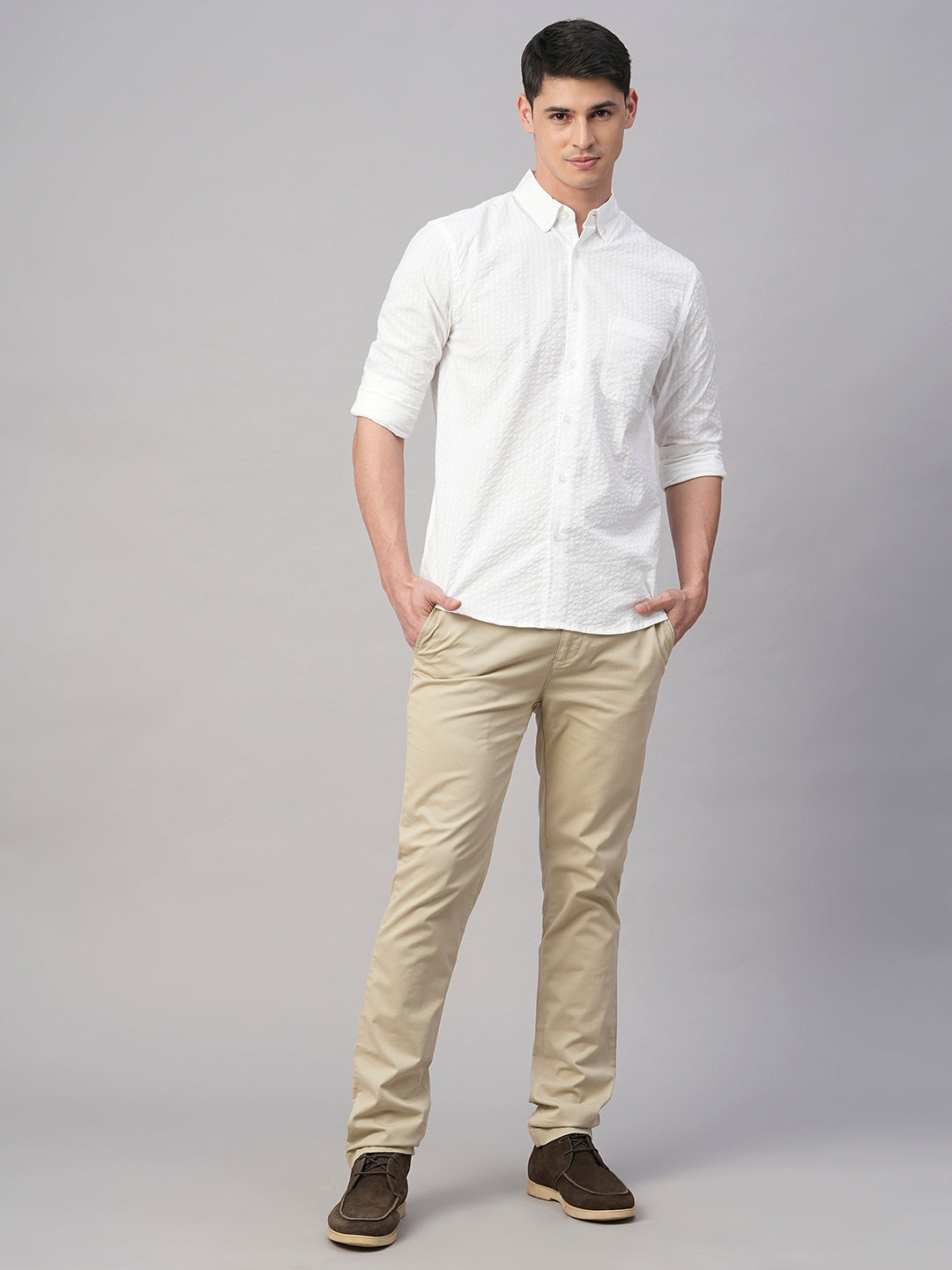 Men's White 100% Cotton Regular Fit Shirt