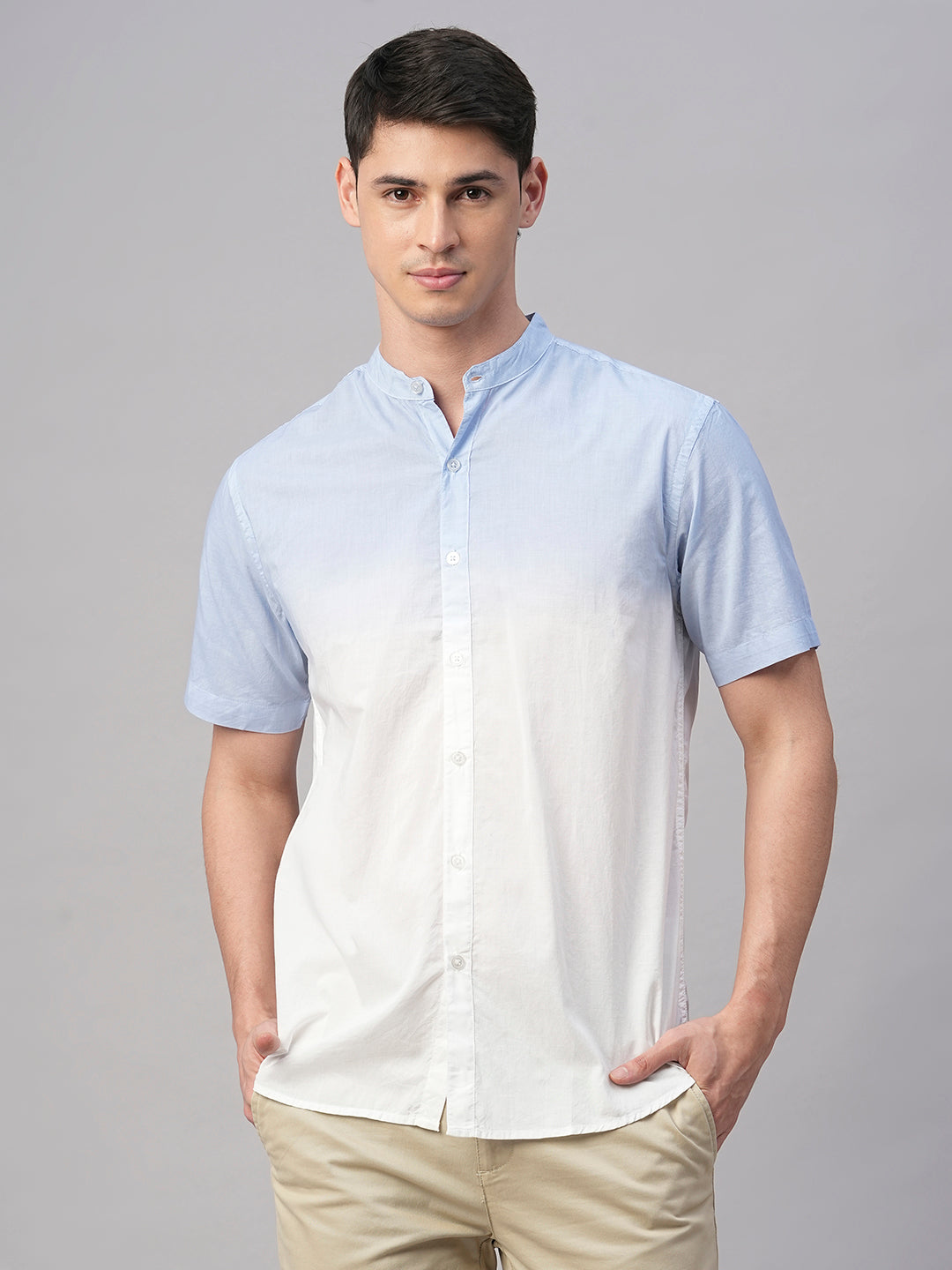 Men's White/Sky 100% Cotton Regular Fit Shirt