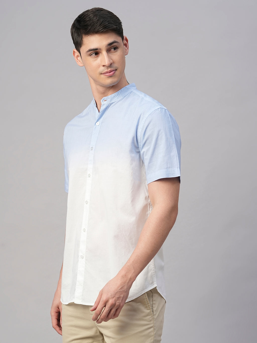 Men's White/Sky 100% Cotton Regular Fit Shirt
