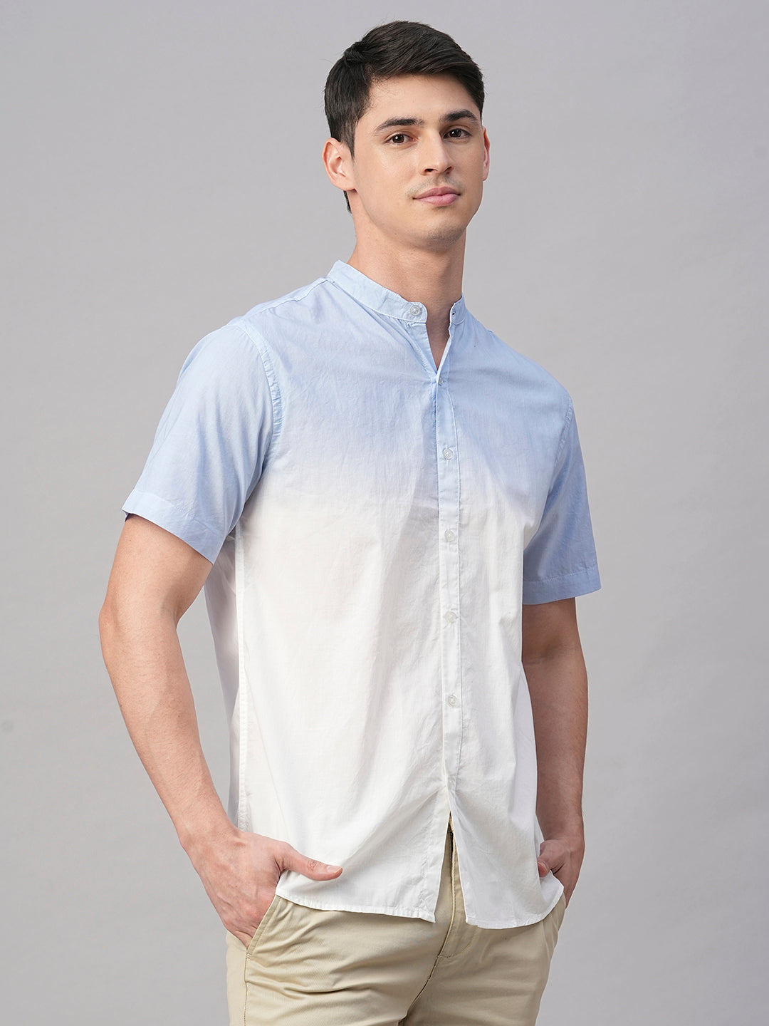 Men's White/Sky 100% Cotton Regular Fit Shirt