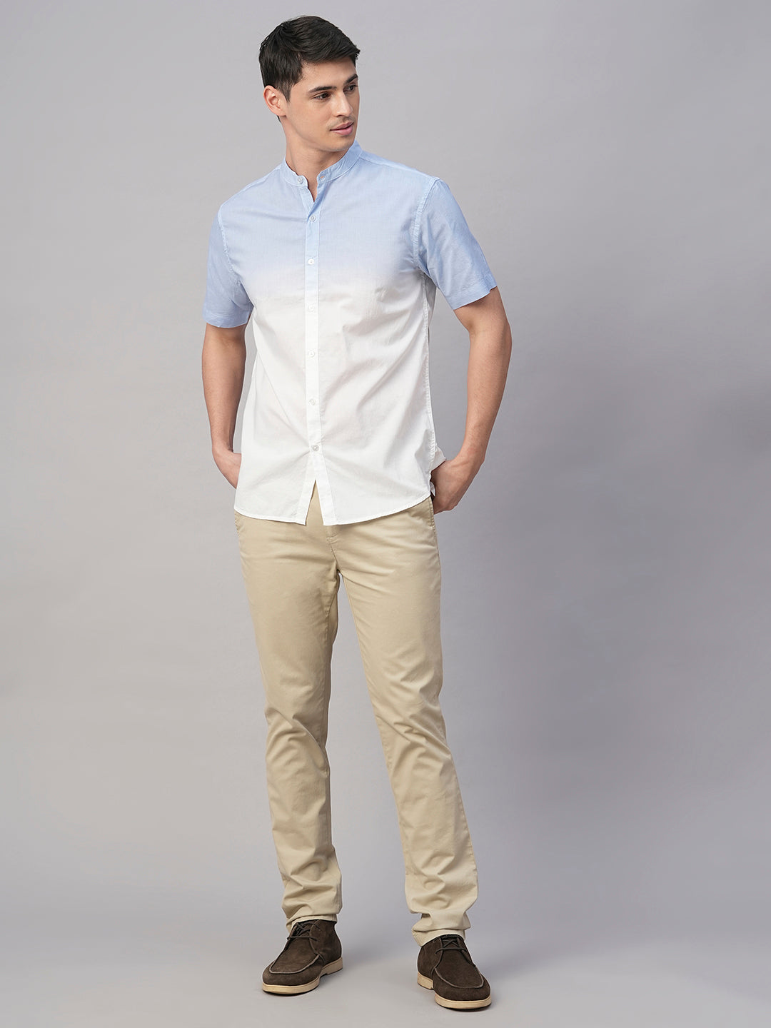 Men's White/Sky 100% Cotton Regular Fit Shirt