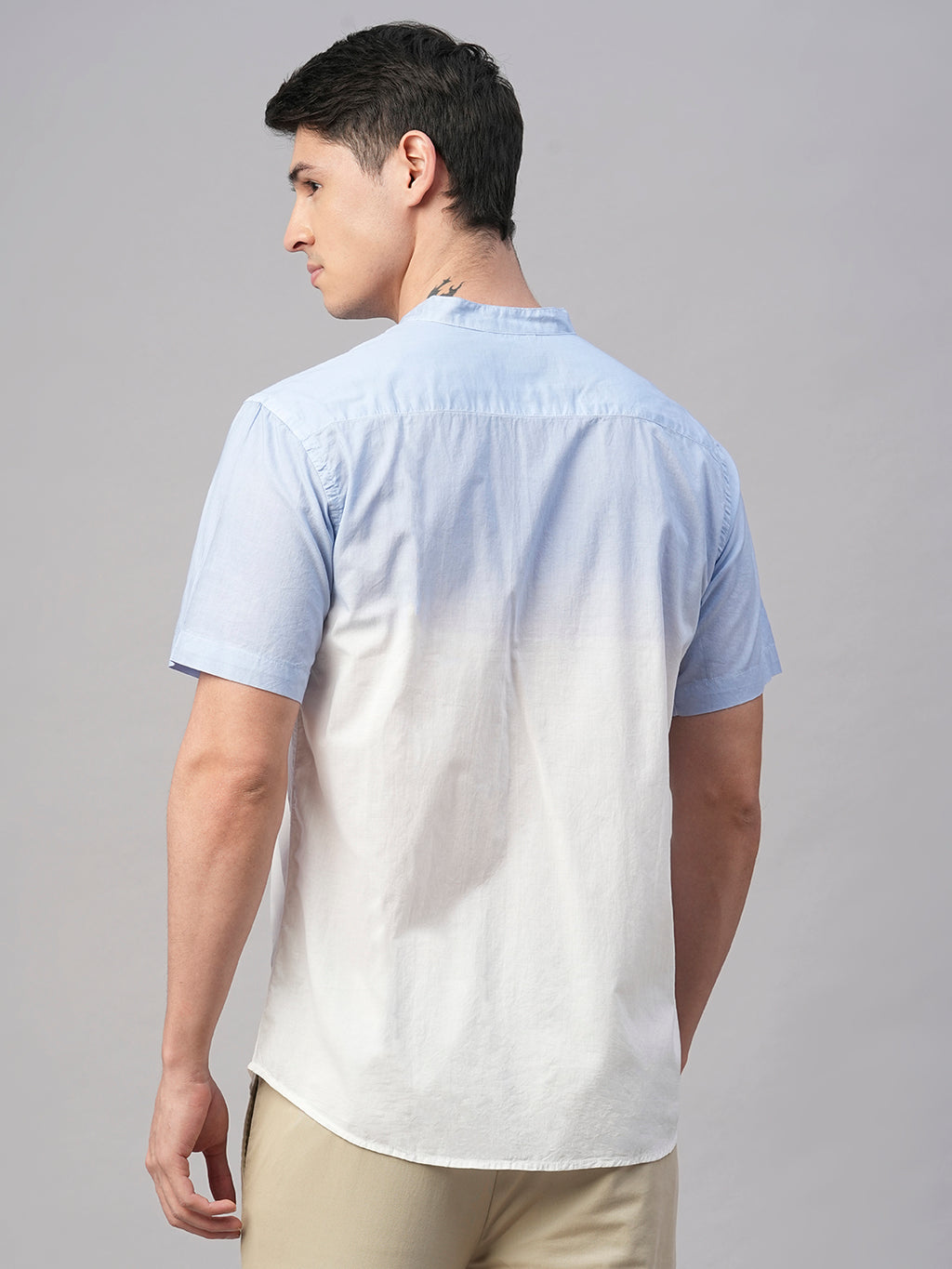Men's White/Sky 100% Cotton Regular Fit Shirt
