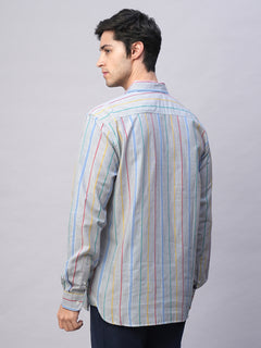 Men’s Cotton Regular Fit Pocket Stripe Summer Shirt Blue