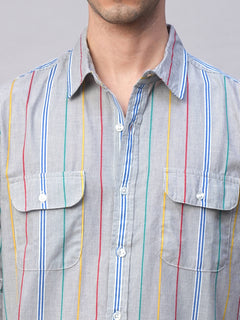 Men’s Cotton Regular Fit Pocket Stripe Summer Shirt Blue