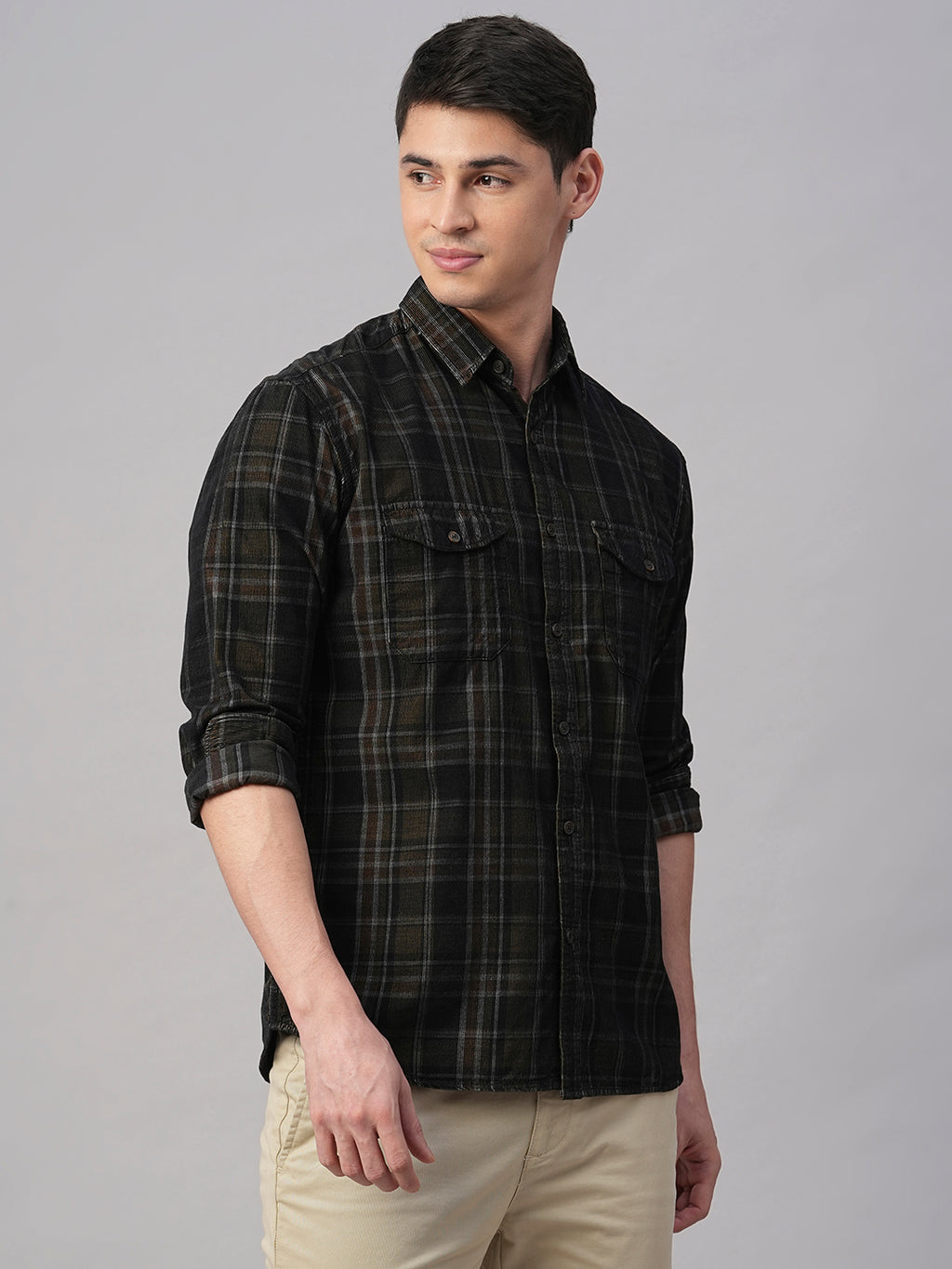 Men's Corduroy Black 100% Cotton Regular Fit Shirt