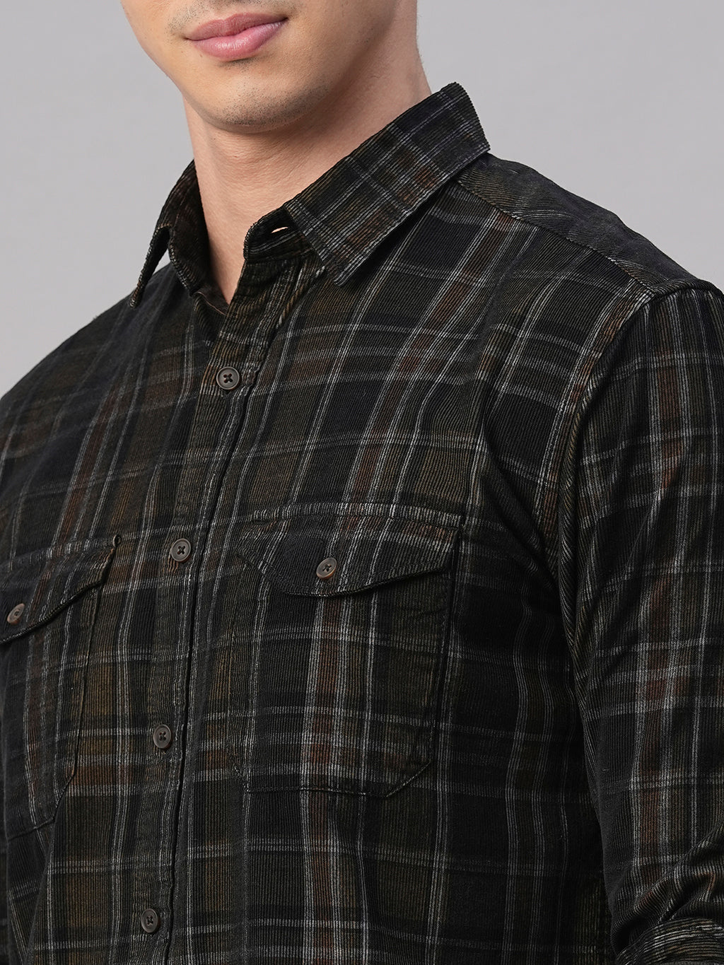 Men's Corduroy Black 100% Cotton Regular Fit Shirt