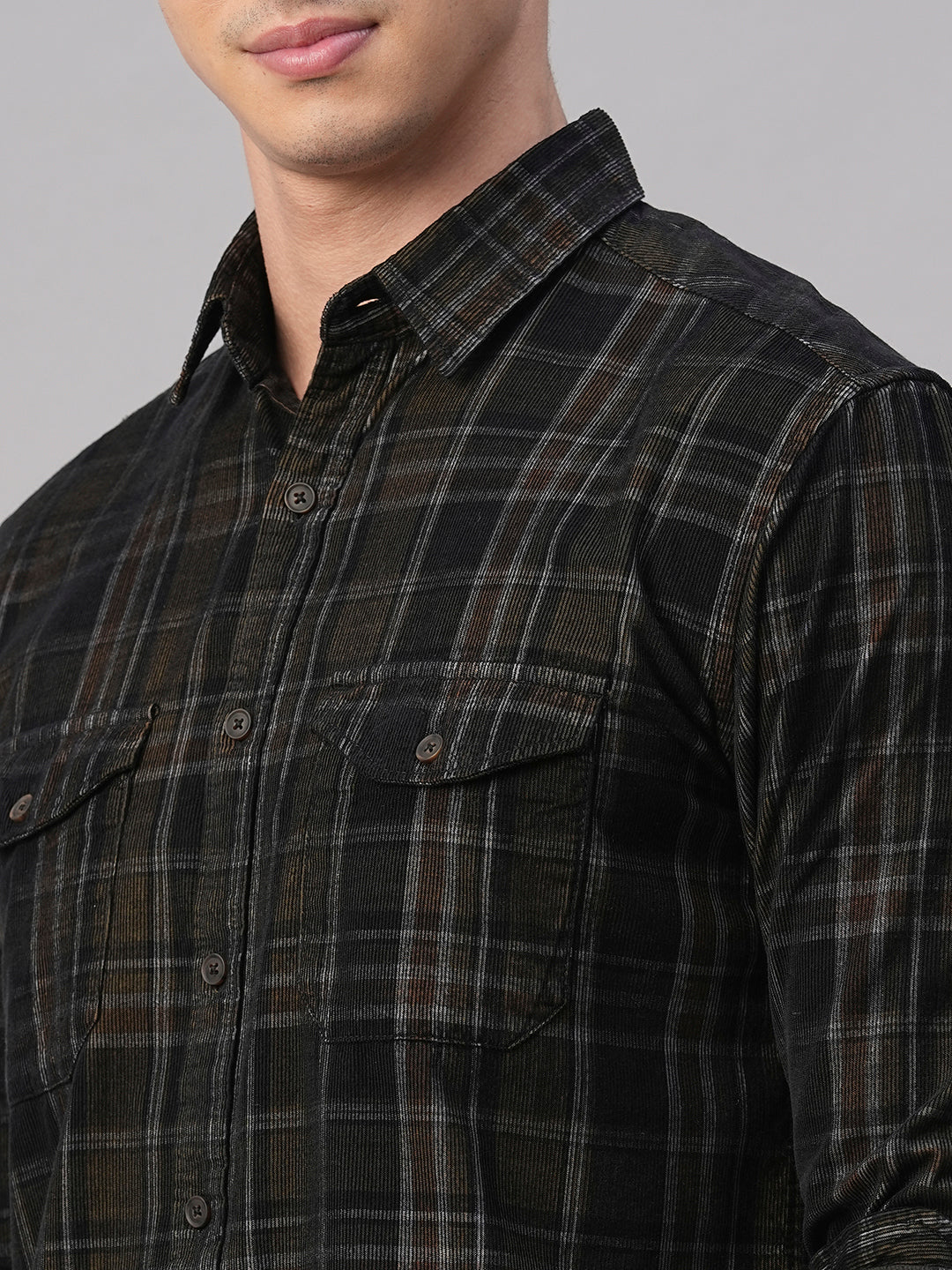 Men's Corduroy Black 100% Cotton Regular Fit Shirt