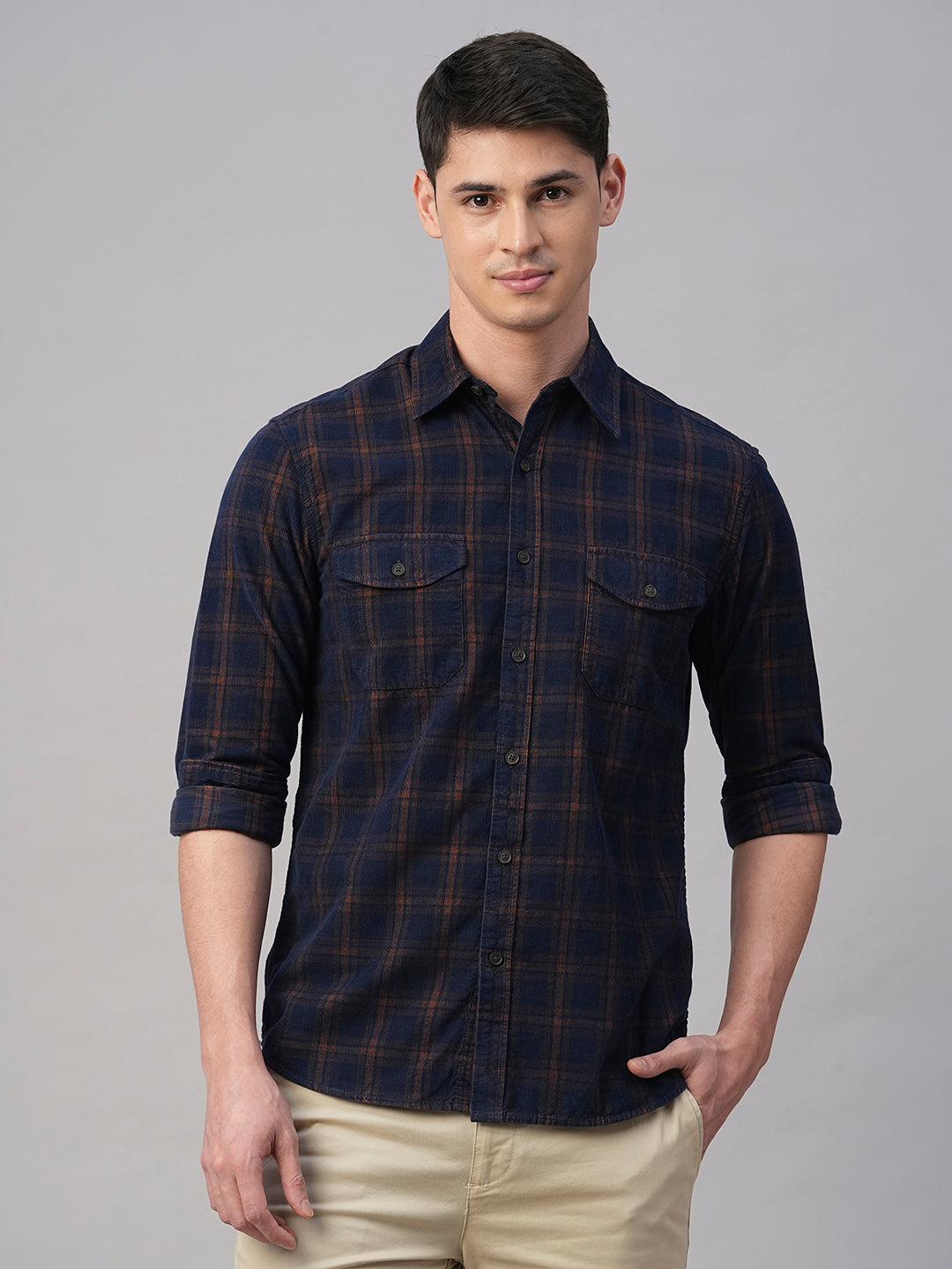 Men's Navy 100% Cotton Regular Fit Shirt