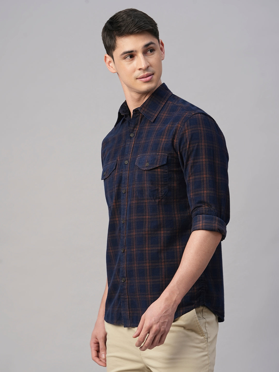 Men's Corduroy Navy 100% Cotton Regular Fit Shirt