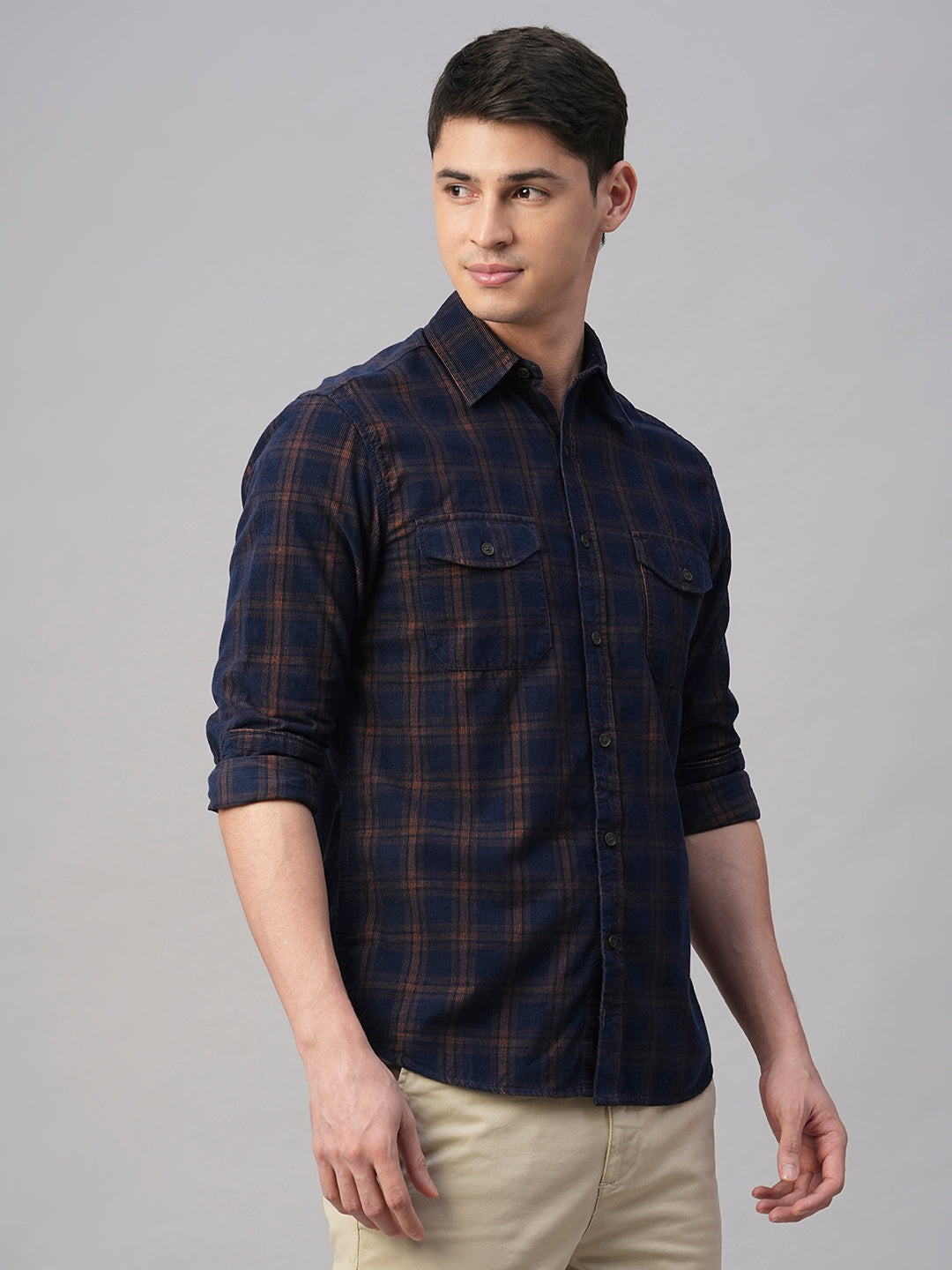 Men's Corduroy Navy 100% Cotton Regular Fit Shirt