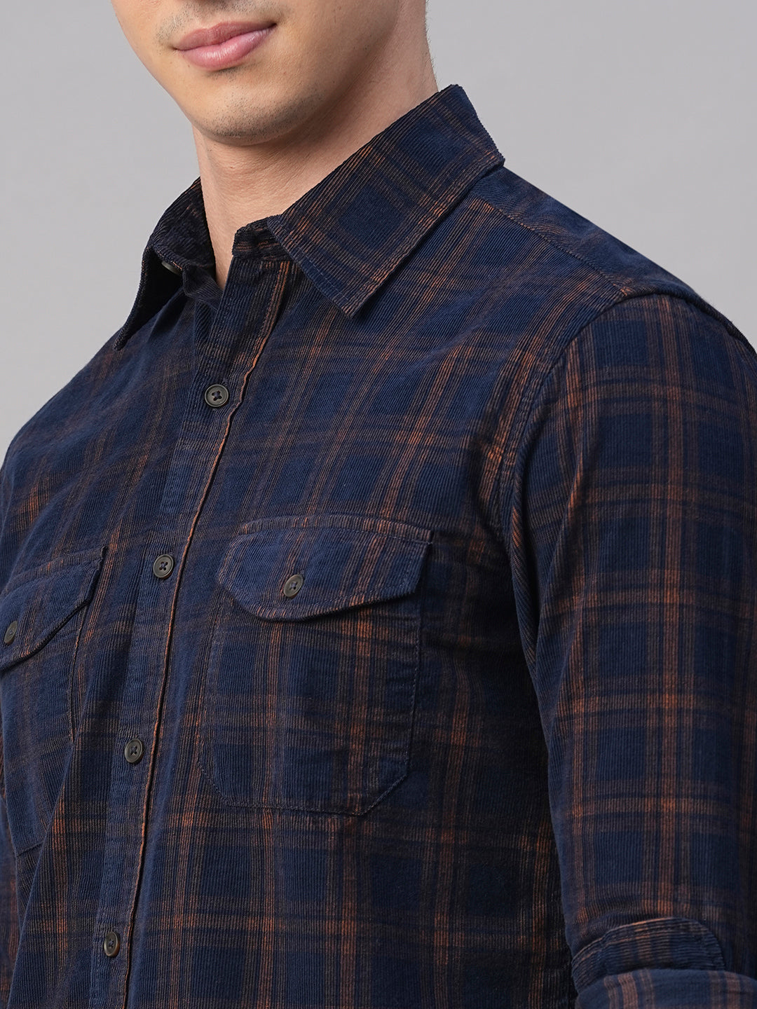 Men's Corduroy Navy 100% Cotton Regular Fit Shirt