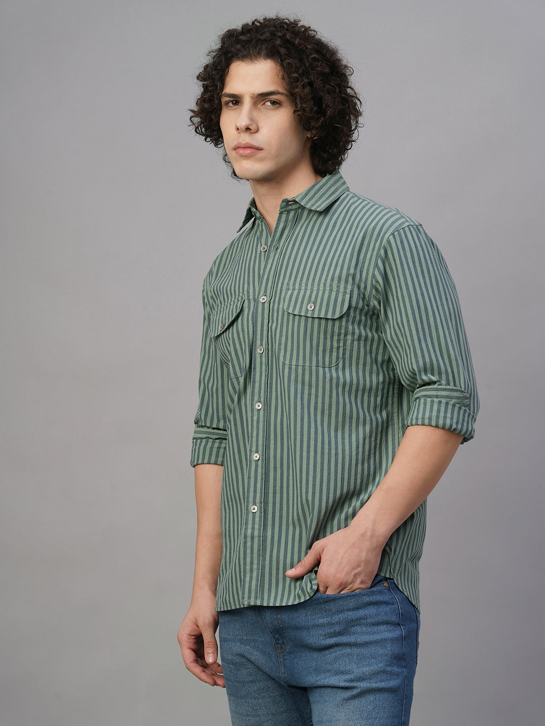 Men's Green Cotton Lycra Regular Fit Shirt