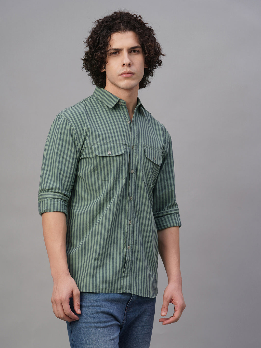 Men's Green Cotton Lycra Regular Fit Shirt