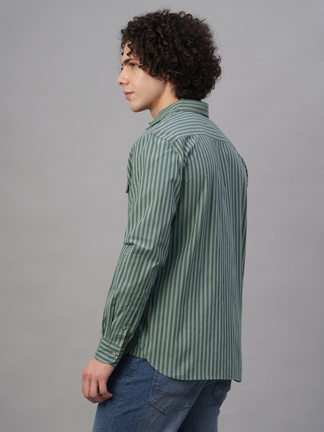 Men's Green Cotton Lycra Regular Fit Shirt