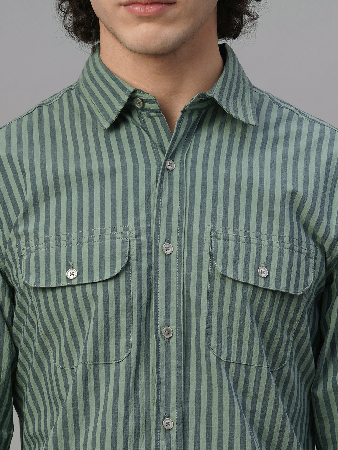 Men's Green Cotton Lycra Regular Fit Shirt