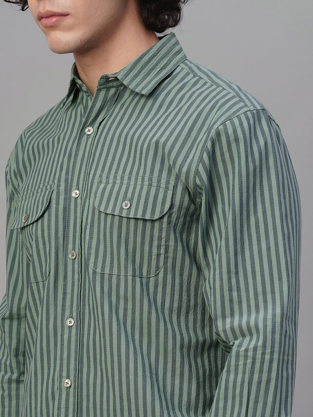 Men's Green Cotton Lycra Regular Fit Shirt