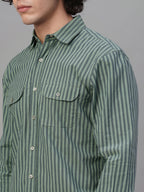 Men's Green Cotton Lycra Regular Fit Shirt