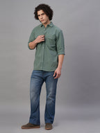 Men's Green Cotton Lycra Regular Fit Shirt