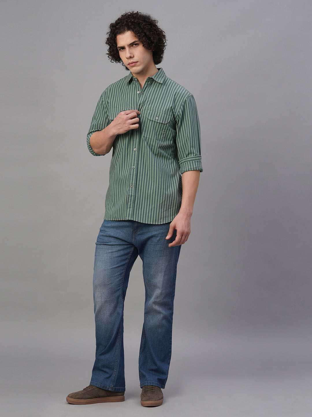 Men's Green Cotton Lycra Regular Fit Shirt