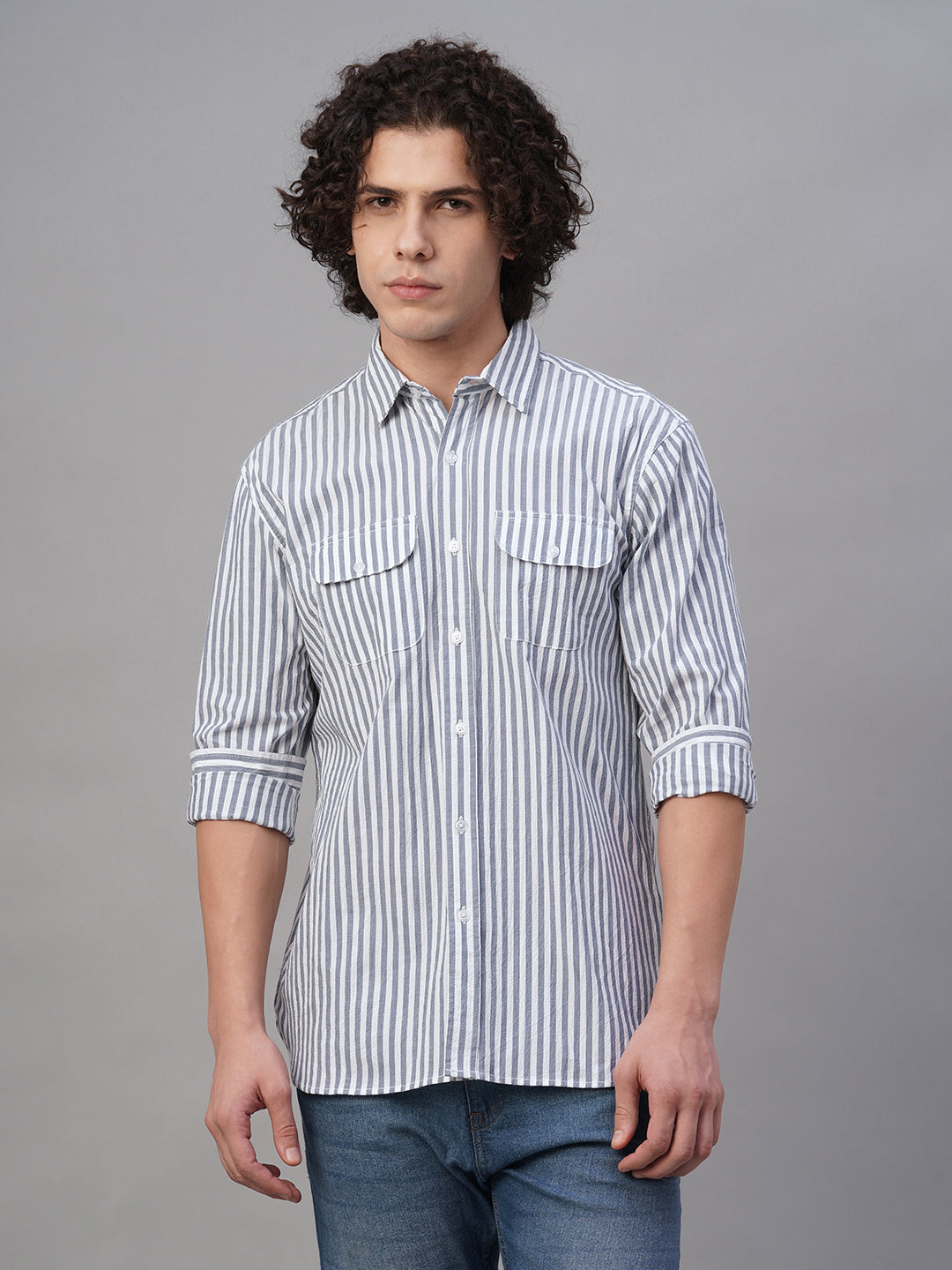 Men's Navy Cotton Lycra Regular Fit Shirt