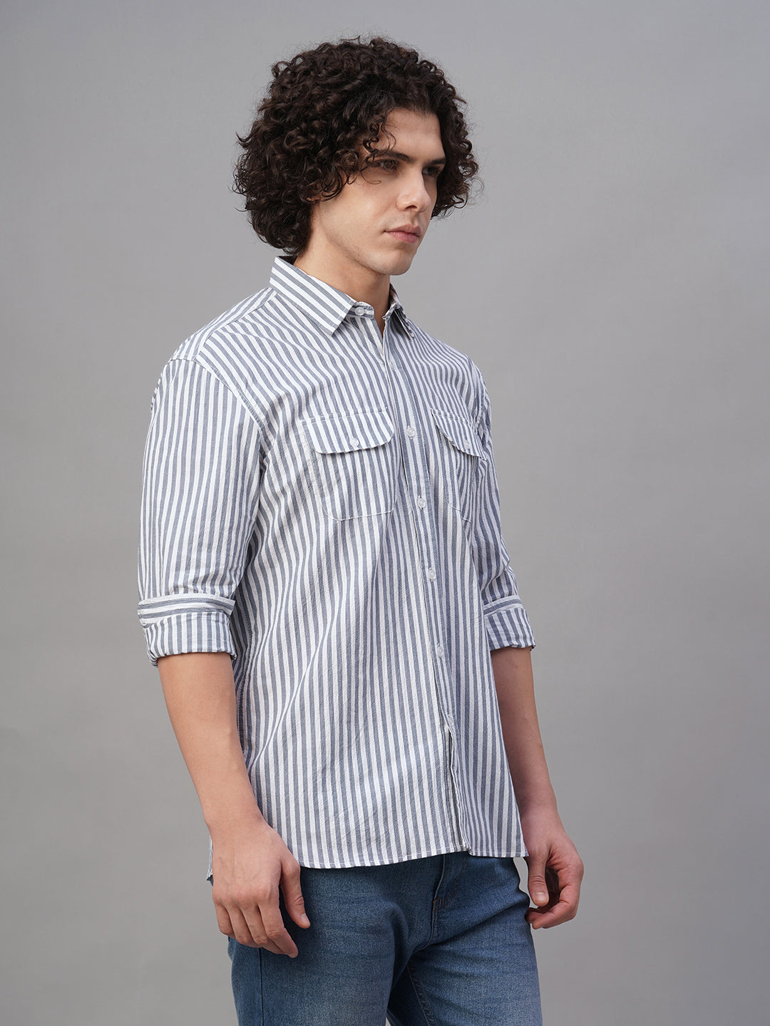 Men's Navy Cotton Lycra Regular Fit Shirt