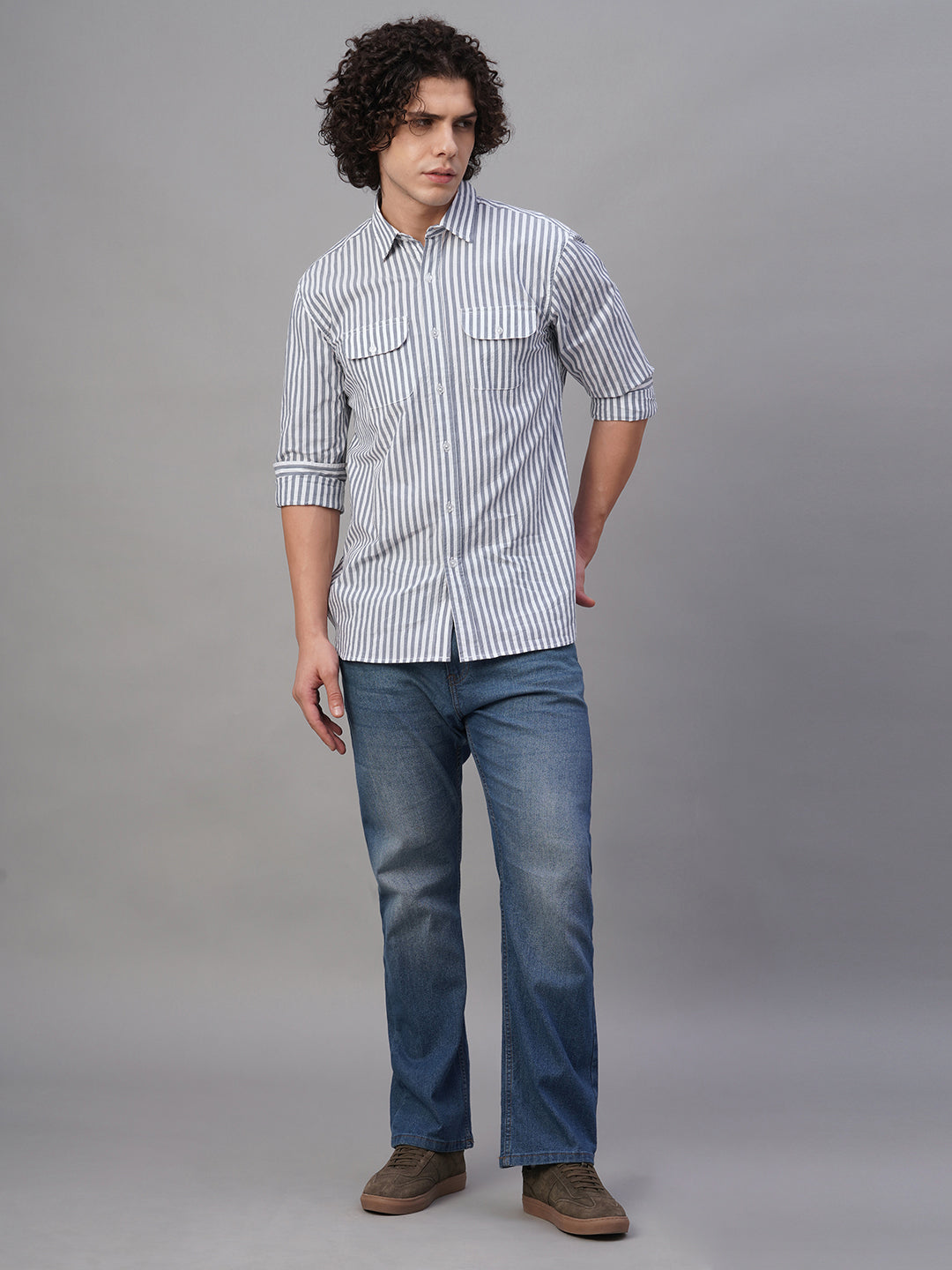 Men's Navy Cotton Lycra Regular Fit Shirt