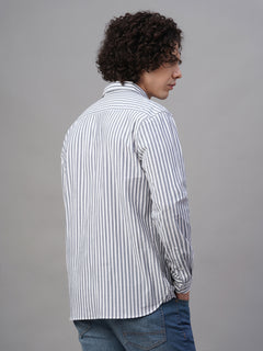 Men’s Cotton Lycra Regular Fit Striped Shirt Navy