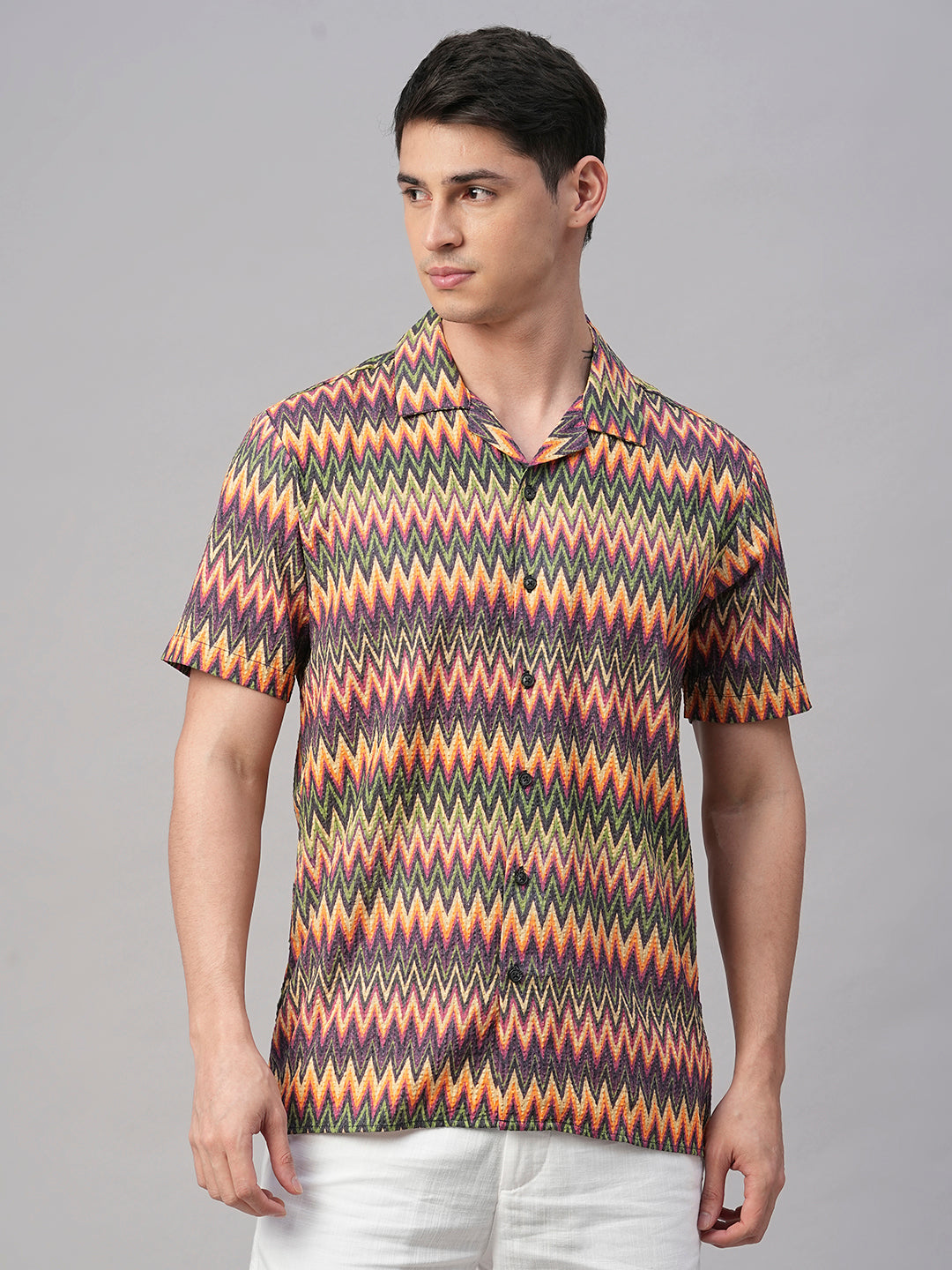 Men's Orange 100% Cotton Regular Fit Shirt
