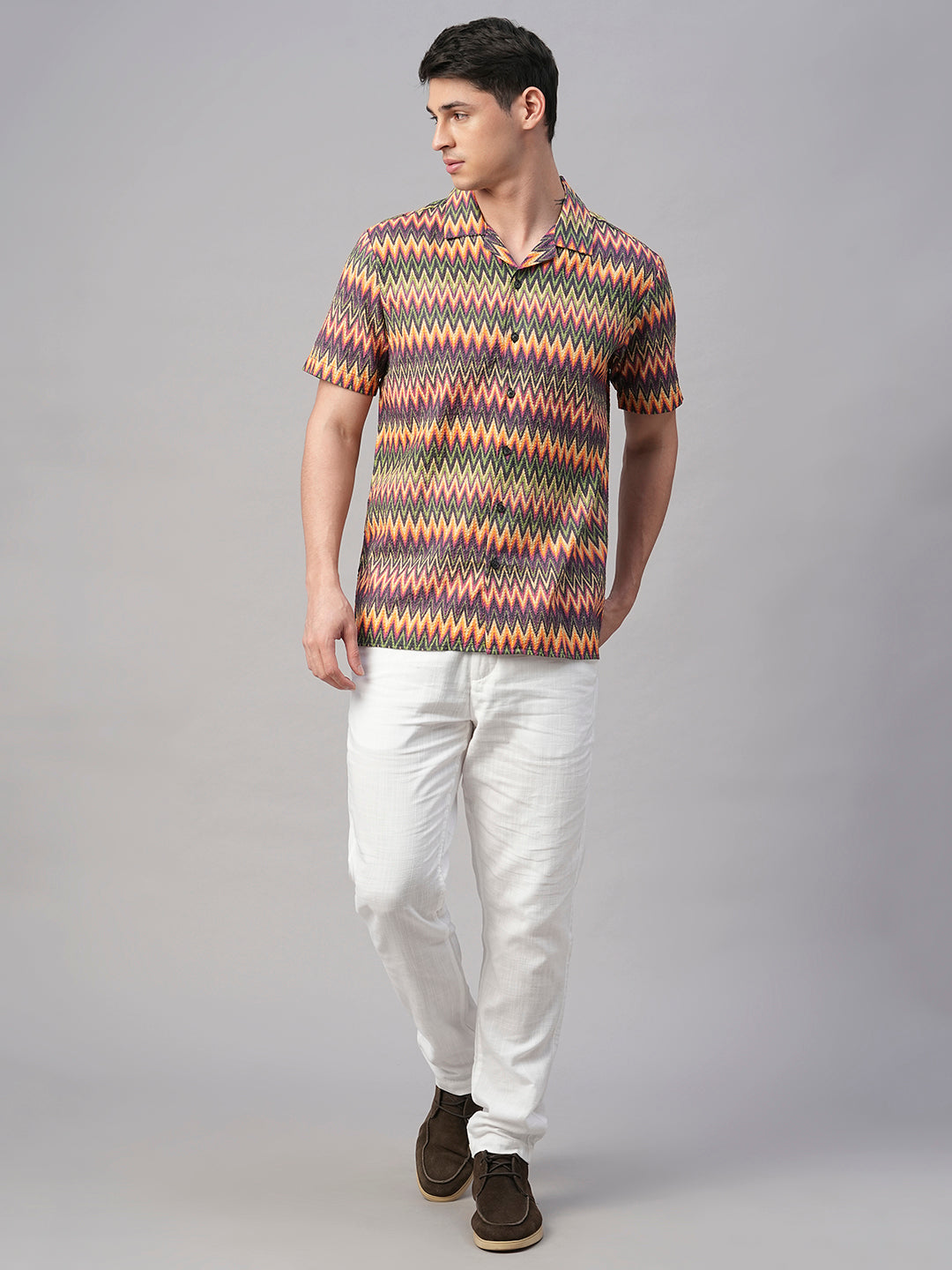 Men's Orange 100% Cotton Regular Fit Shirt