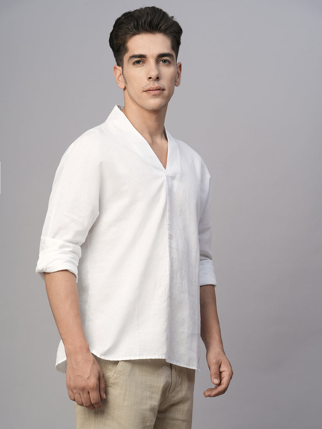 Men's White Cotton Linen Regular Fit Shirt