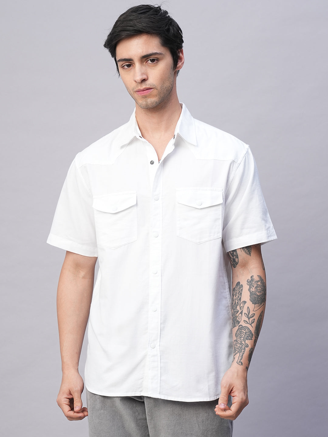 Men's White 100% Cotton Regular Fit Shirt