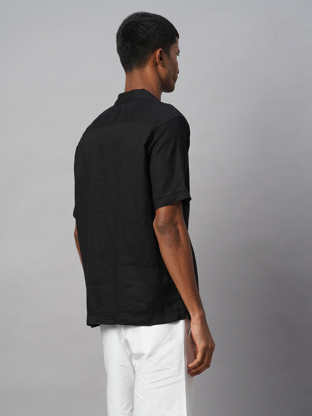 Men's Black 100% Linen Regular Fit Shirt