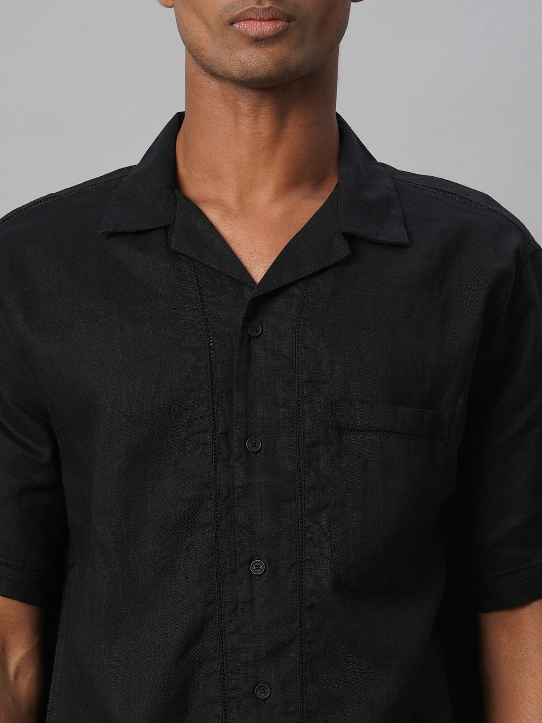 Men's Black 100% Linen Regular Fit Shirt