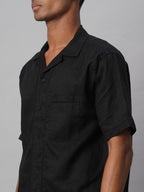 Men's Black 100% Linen Regular Fit Shirt