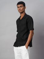 Men's Black 100% Linen Regular Fit Shirt