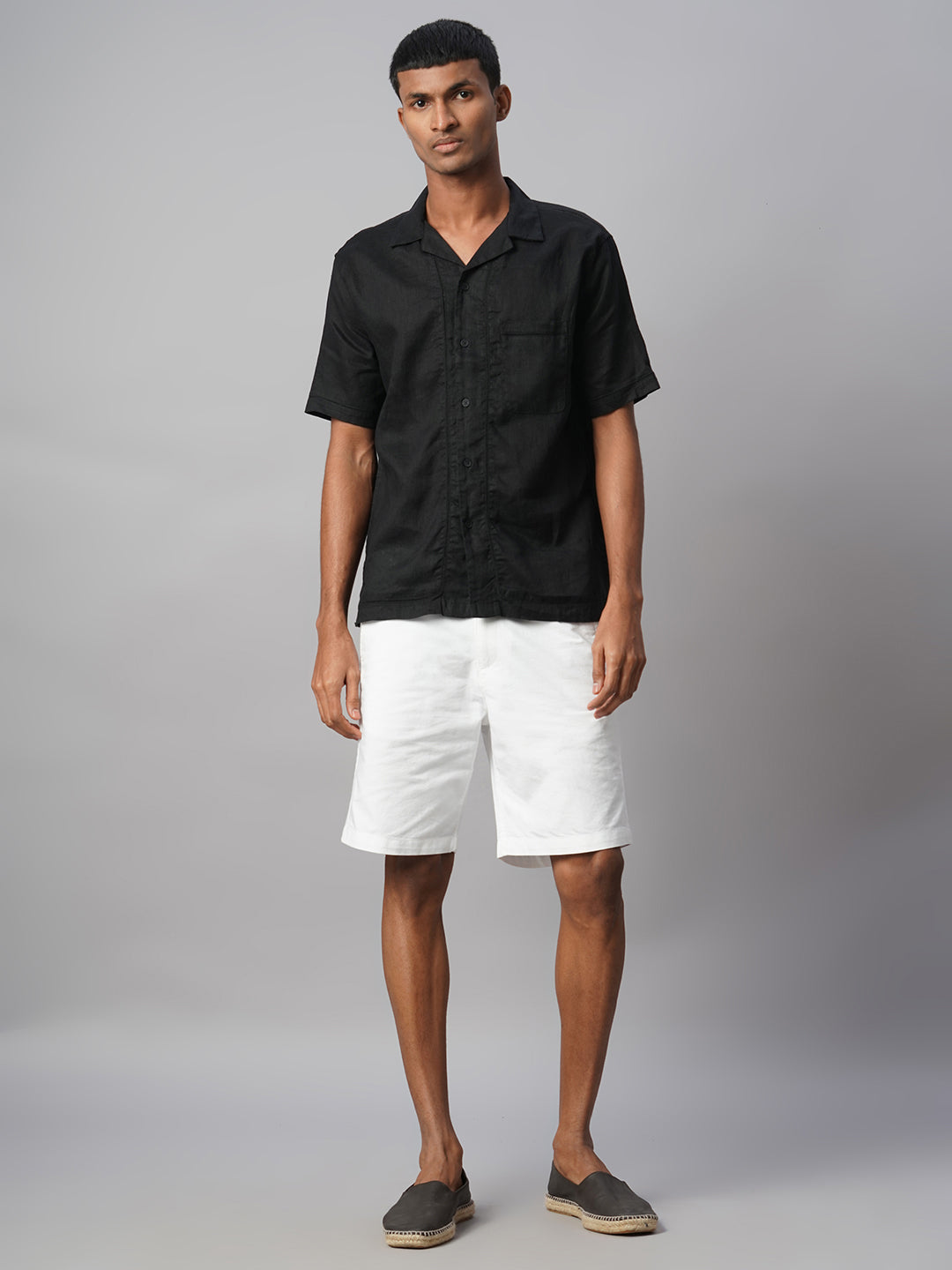 Men's Black 100% Linen Regular Fit Shirt