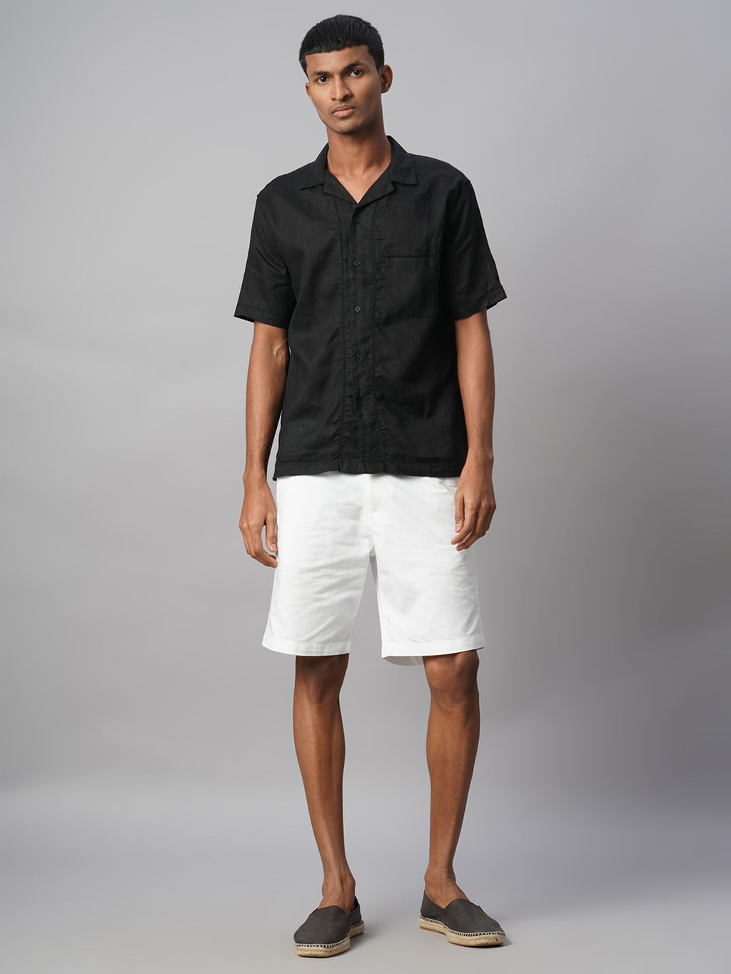 Men's Black 100% Linen Regular Fit Shirt