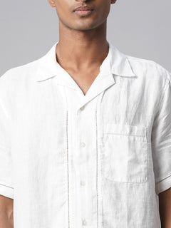 Men’s Linen Regular Fit Textured Pocket Shirt White