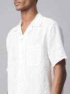 Men's White 100% Linen Regular Fit Shirt
